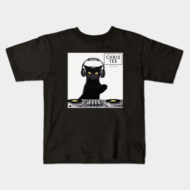 DJ cat Kids T-Shirt by ChrisTeeUSA